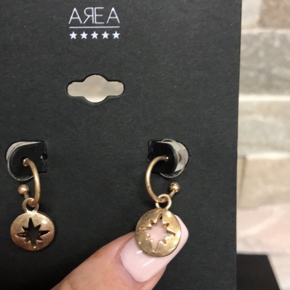 AREA STARS 14k Gold Plated Brass Starburst Cutout Drop Earrings 3 Packs - Picture 3 of 7